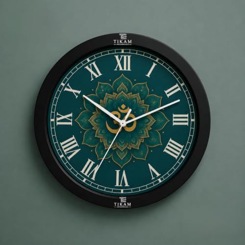 Image of TIKAM Enterprises, 10 Inch Round, Om Green Theme Design Plastic Wall Clock