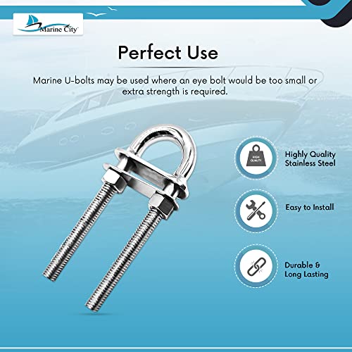 Marine City 304 Grade Stainless Steel Stern Strong Sturdy Stock Fixed Welding Plate Bow Eye Tie Down U Bolt For Marine Boats Yachts Hardware Accessories (4.5 Inches) (1Pc) #TOP3