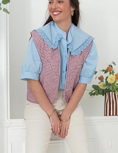 VAOYIU Womens Cropped Puffer Vest Lightweight Sleeveless Plaid Printed Cotton Quilted Vest Outwear3