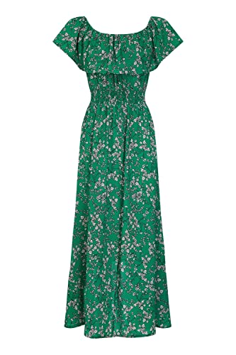 Mela London Mela Green Ditsy Print Bardot Dipped Hem Dress 14 Green