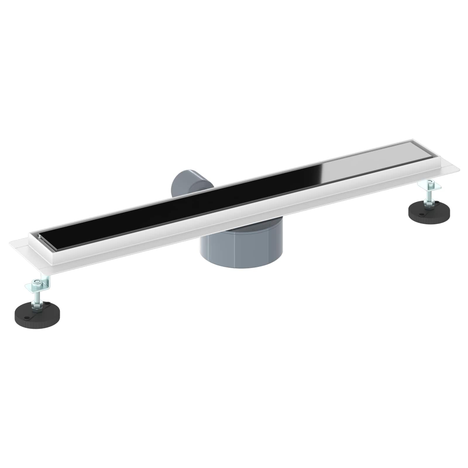 Duschabfluss mit Glashülle und 360° Siphon, Edelstahl 304 schwarz, 60 cm, höhenverstellbar 0-30 mm, fliesenfähig, abnehmbar für Dusche Bad Sanitär