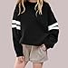 Sweatshirt for Teen Girls Oversized Varsity Striped Crewneck Sweatshirts Long Sleeve Drop Shoulder Pullover Tops Black