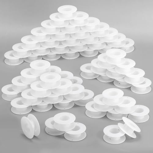 Image of Weysat 60 Pack Empty Plastic Spools for Storing Chains and Ribbons White Wire Weaving Bobbins Thread Spools Ribbon Chain Tape Spools for Embroidery Thread Yarn Ribbon Crafts Sewing 2.2x0.79 Inch