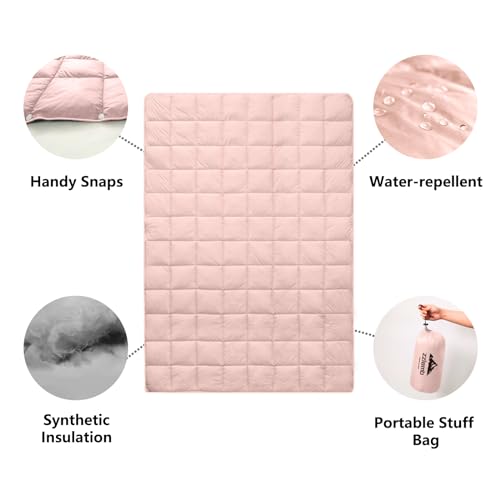 zzlamb-Cherry-Pink-Basic-Water-repellent-Down-Alternative-Camping-Blanket-for-Adults-Compact-Lightweight-Soft-Puffy-Blanket-Warm-Quilt-Couch-Car-Travel-RV-Picnic-Hiking-Backpacking-Beach-52x75