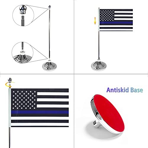 Wxtwk 2 Pack American Usa Thin Blue Line Desk Flag Small Mini Us Police Table Flags With Stand Base,United States Law Enforcement Festival Events Celebration Decorations #TOP2