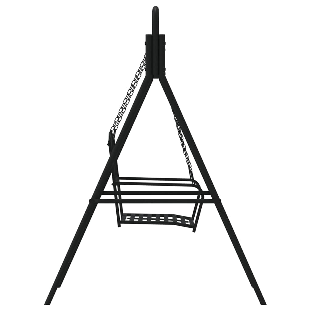 Dondolo Hollywood da 124 cm, in acciaio nero, con catena, classica panca sospesa per giardino e terrazza, panca in metallo, 124 x 117 x 168 cm