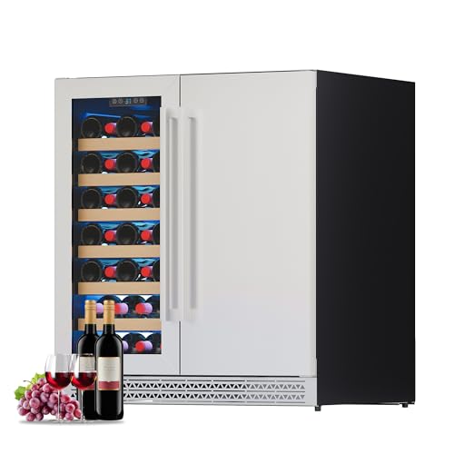 Albott 30 Inch Wine and Beverage Refrigerator, 37–64℉ Dual Zone Wine Cooler with Digital Temperature Control, Built-in or Freestanding for Home or Bar, Holds 33 Bottles 100 Cans Beer, Soda, Champagne