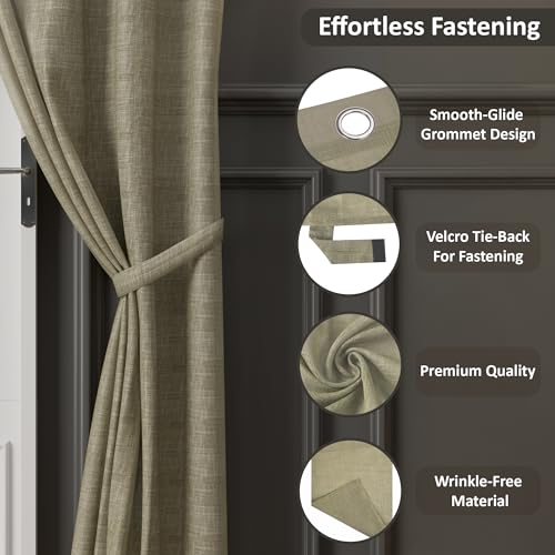Image of Kuber Industries 2 Pcs Polyester Linen Door Sheer Curtain 7 Feet for Home Decor | 8 Eyelet with Curtain Multiple Use for Living Room /Bedroom | Plain - Chikoo