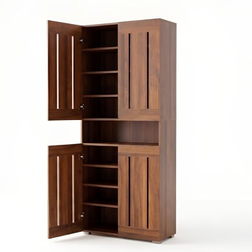 Image of Skyline 6 Feet Wooden 2 Door Shoe Rack Cabinet | 9 Shelf Multipurpose Shoe Organizer for Home & Hallway | Engineered Wood with Airflow Slots | DIY Assembly | Fits Upto 30 Shoes (Light Walnut)