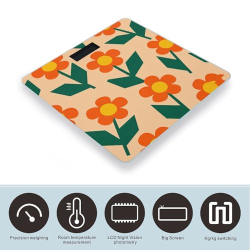 Báscula Digital Floral Naranja con Pantalla LCD Grande miniatura 3