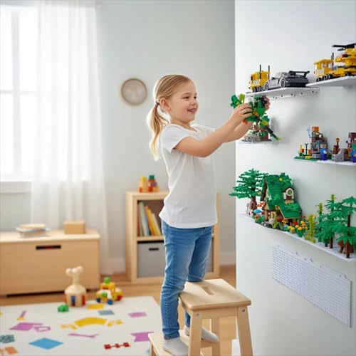 Image of LRANFOW 6 Pack Wall Display Shelves with Dual Sided Building Studs, 4x5 Inch Baseplate Shelf Compatible with Lego Building Bricks for Organized Storage & Modern Room Deco Builders Gift, 16x13 Studs