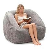 SUNBURY 47 Inch L-Shaped Bean Bag Chair with Arms, Memory Foam Filled Lazy Sofa with Portable Handle & Side Pocket, Plush Floor Chair for Adults, Living Room, Game Room (Gray)