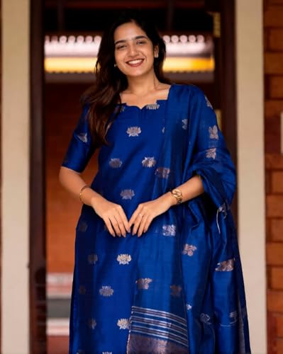 Image of Women's Cotton Silk Kurta Set with Dupatta | Embroidered Straight Kurti with Matching Pants | Traditional Ethnic Wear Suit for Festive, Casual & Office Wear