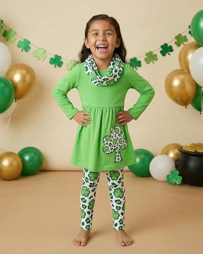 Image of Unique Baby Girls Kids Toddler 3pc Outfit Set Long Sleeve Lightweight Tunic Top Leggings and Scarf