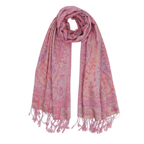 Ciormis Paisley Pashmina Scarf- Rose Pink Silky Paisley Pashmina Shawls for Women Evening Dresses(Style7-Rose Pink)
