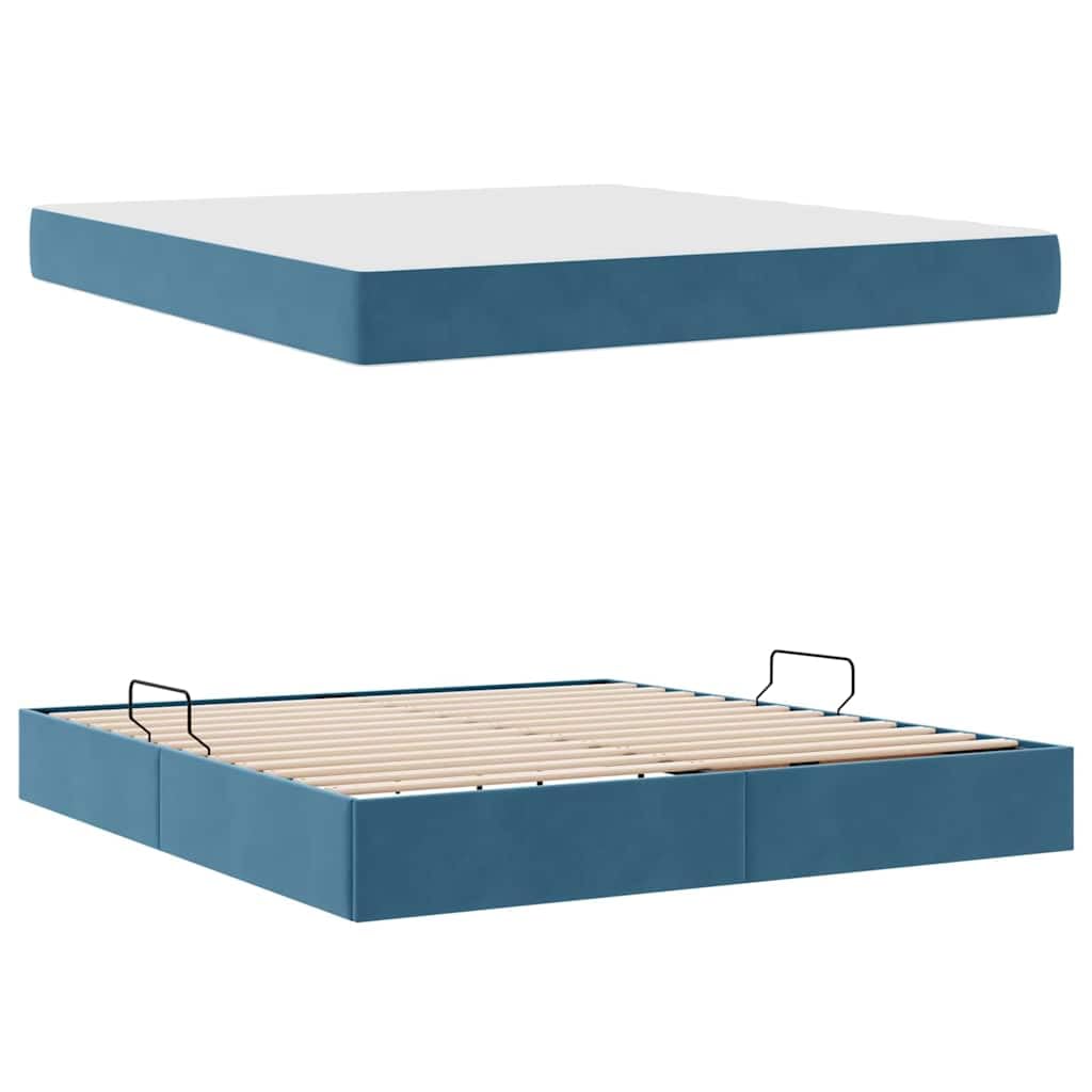 Cama de almacenamiento con colchón, terciopelo azul oscuro, 180 x 200 cm, elevador lateral hidráulico, muebles de dormitorio modernos, marco de cama super king size