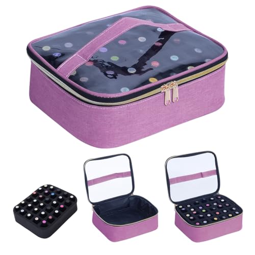 UOZL Estojo pequeno de esmalte transparente comporta 30 frascos (15 ml a 0,5 ml), organizador de esmaltes multifuncionais, estojos de maquiagem de viagem para mulheres, roxo
