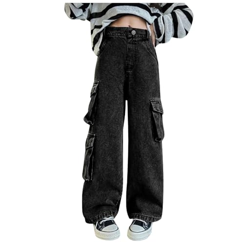 Baggy Jeans for Girls Cute Bowknot Straight Leg Denim Pants Vintage Embroidery Wide Leg Jeans Y2K Streetwear Clothing 4-13Y