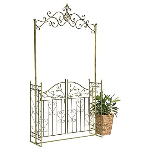 DanDiBo Rosenbogen mit Tür Metall Breite 130 cm Grün 93997 Rundbogen Wetterfest Massiv Volleisen Rankhilfe Cover