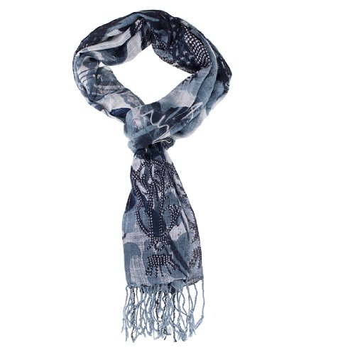 Christian Audigier 18x75 Flowers Fringe Scarf - Black