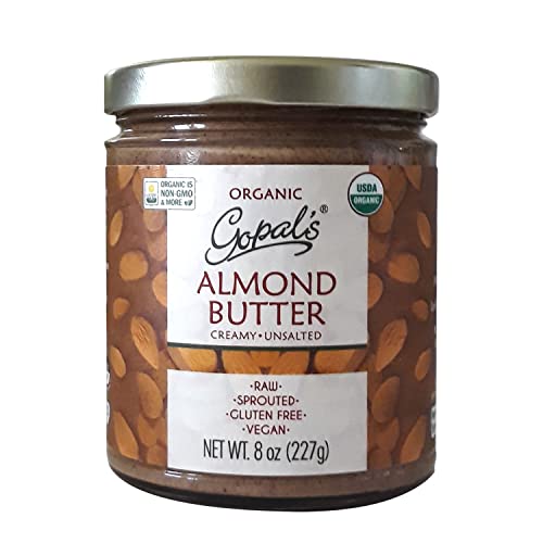 Gopal's Organic Raw Sprouted Almond Butter (Creamy and Unsalted) - 8 Ounces Jar