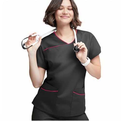 Qashflo - Beauty Works Nurses Scrubs Uniforms Women Set Beauty Uniforms Maternity Scrubs Working Clothes Health Care Nurse Uniforms for Women Nurse Outfits Medical Black Scrubs Set (Black Purple edge, M)