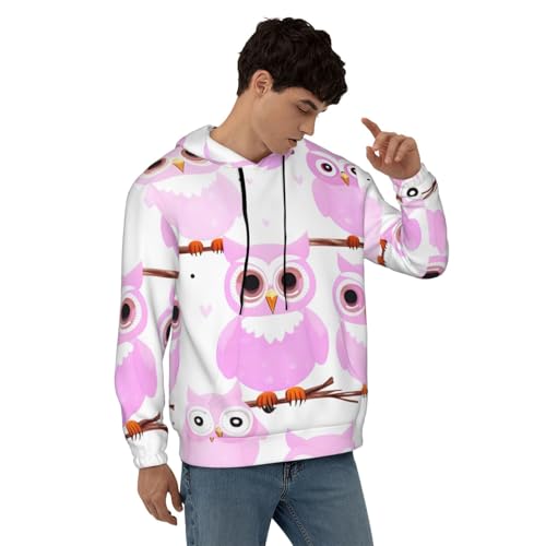Men's Fleece Pullover Hoodies, Cute owl Printed Casual Drawstring Hooded Sweatshirts Hoodies4
