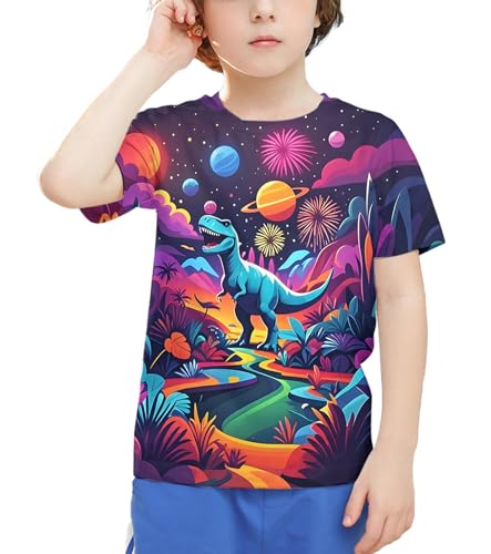 Image of Linnhoy Kids 3D Print Fashion Graphic T-Shirts for Boys Girls 6-16 Years | Unisex Colorful Short Sleeve, Crewneck, Breathable Fabric, Suitable for Daily Sport Festival Wear
