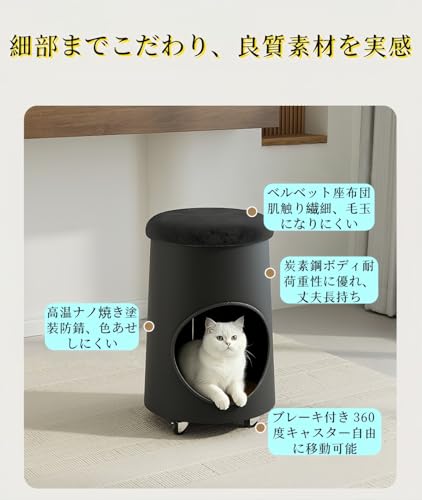 JORERAORMESクリエイティブな猫用の座り心地の良い椅子、脚付きで移動可能。スペースを節約でき、リビングや寝室、家庭用に最適。季節を問わず使える多機能の低めのベンチ (クリーム白フレーム＋グレー座面) [2]