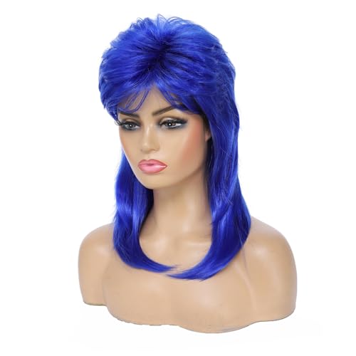 Image of Adequate 80s Mullet Wig for Women Fluffy and Layered Hairpiece for Perfect for Costume Parties and Cosplay (Blue)