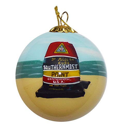 Art Studio Company Hand Painted Glass Christmas Ornament - Buoy & Beach Southern Most Point Key West
