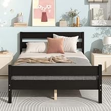 Full Size Wood Platform Bed Frame with Modern Style Headboard and Footboard, Wood Bed Frame with Wood Center Support Legs, No Box Spring Needed for Boys Girls, Under Bed Storage Espresso, Full