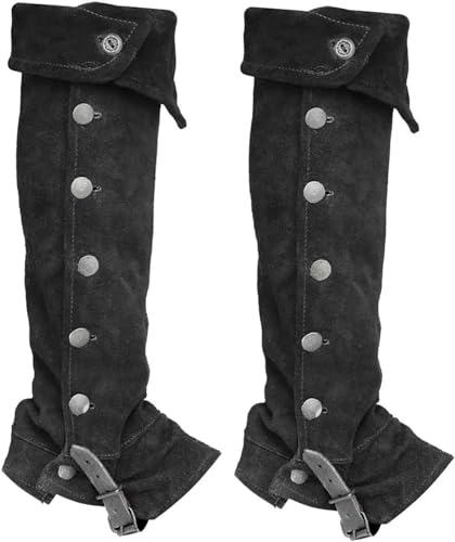 MIMIKRY Herren Stiefelstulpen in Wildleder-Optik Gamaschen Beinstulpen Stulpen Beinlinge Ritter Pirat Steampunk Mittelalter, Farbe:Schwarz