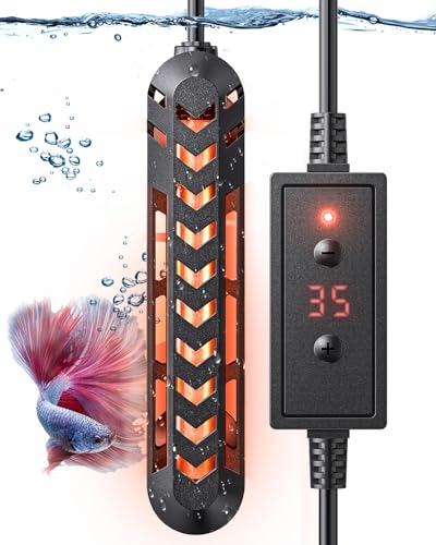 Pawfly 50 W Fish Tank Heater Submersible Aquarium Heater Adjustable Electronic Heating Rod with Thermostat Overheating Protection and Protective Cover for 10-20 Gallon Fish Tanks