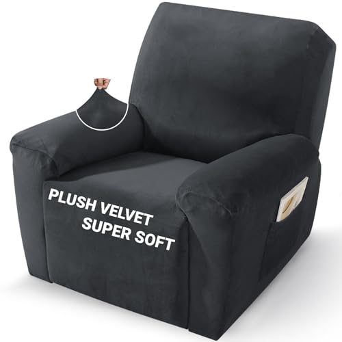 Image of ZNSAYOTX 2026 Velvet Oversized Recliner Cover 3-Piece, Luxury Plush Recliner Chair Covers with Elastic Band & Ties Stay in Place, Stretch Reclining Slipcover for Lazy Boy Soft Washable (Black)