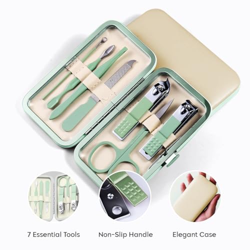 Image of Gleva 7 Pieces Nail Grooming Kit, Stainless Steel Manicure Kit, Nail cutter set, Non Slip Handle, Manicure Pedicure Kit, Nails Tool Personal Care Nail Clipper Kit with Case for Women and Men