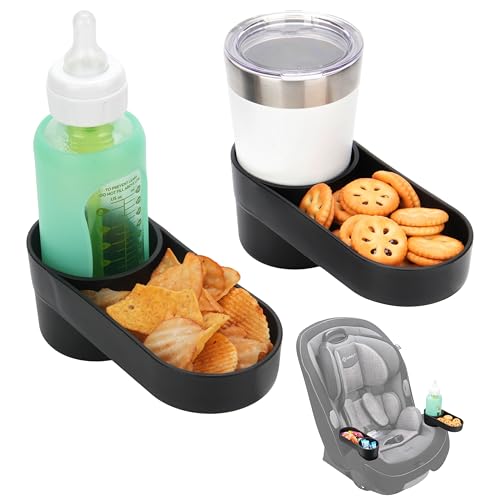 2-Packs Car Seat Snack Tray with Cup Holder for Safety 1st EverFit & Grow and Go | Maxi-COSI Pria | Cosco All-in-One Car Seat Car Seat Cup Holder Accessory Dishwasher Safe Black (Model C6577&C6474)