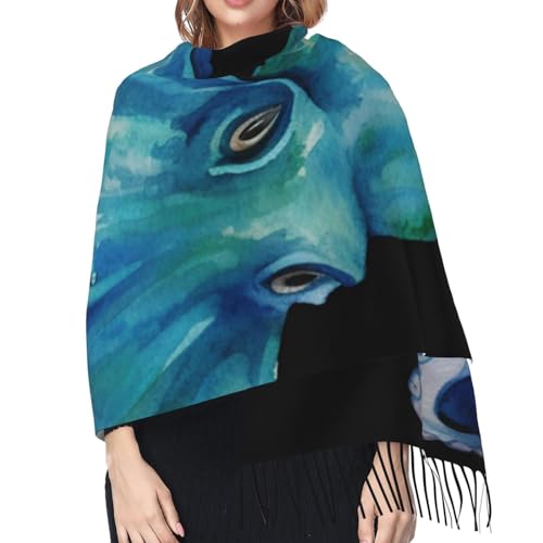 UNIOND Blue Watercolor Octopus Print Scarf For Women Fringed Shawl Cozy Warm Soft Fashion Long Scarves For Winter Autumn Gift, Black4