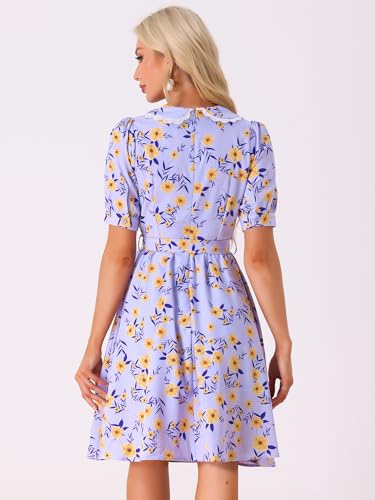 Image of Allegra K Women's Vintage Peter Pan Collar High Waist Flowy Midi Puff Sleeve Floral Dress