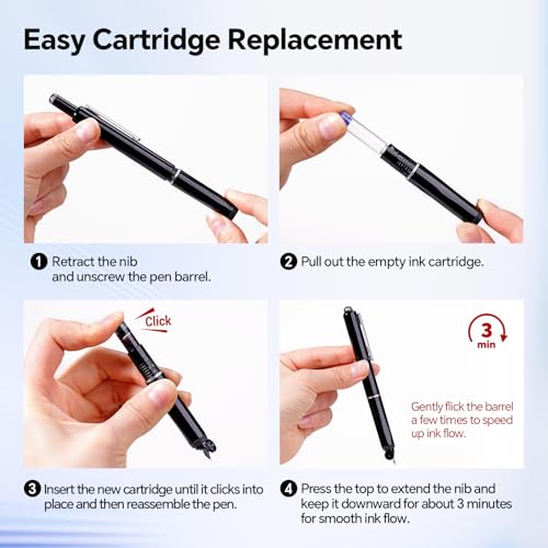 Image of WRITECH Retractable Fountain Pen Set: Fine Nib Black Ink Pens Includes 5 Ink Cartridges Smooth Writing for Sketching Journaling Calligraphy Gift (Black)
