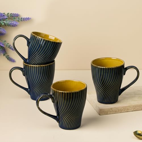 Image of The Earth Store Blue Fusion Wave Coffee Mug - 300ML Ceramic Coffee Mugs Set of 4 | Microwave & Dishwasher Safe Mugs for Gift | Home | Office | Restaurant | Daily Use Tea Mug