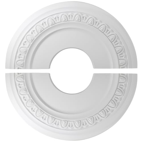 Image of Uenhoy Split Lighting Ceiling Medallions for Light Fixtures and Ceiling Fans, 12 inch OD x 4 inch ID Round Ceiling Cover Plate, PU Ceiling Fan Medallion, White