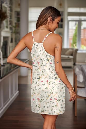 Image of Ekouaer Nightgowns for Women Cotton Sleepwear Sexy Sleep Shirt Adjustable Spaghetti Strap Night Gowns with Pockets S-3XL