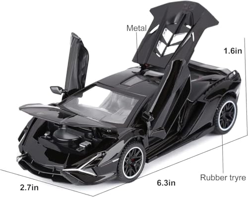 Image of 1:32 Lamborghini Sian Die-cast Metal Toy Car Pull Back Super Car with Openable Doors, Sound, Light for Kids Gifts (Black)