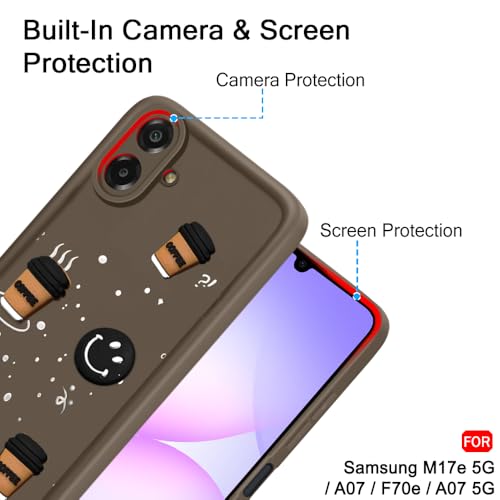 Image of TheGiftKart Back Cover Case for Samsung Galaxy M17e 5G / A07 / F70e / A07 5G | Cute Fun Cartoon 3D Smiley Coffee Case | Full Camera Protection | Shockproof Back Cover Case (Silicone, Brown)