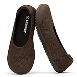 LEDINEY Wide Ballet Flats Shoes for Women, Width Foldable Round Toe Knit Women's Flats with Arch Support, Comfortable Shoes for Women Dressy Casual Work Office Zapatos para Mujer Brown