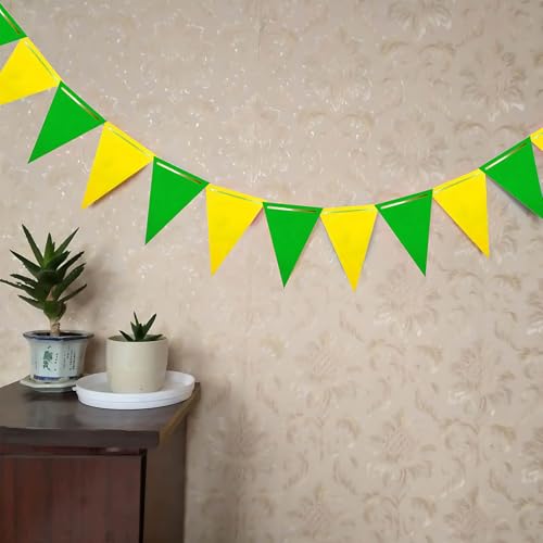Image of Yellow and Green Pennant Banner 3 Pack Paper Triangle Flag Hanging Decoration for Wedding Birthday Baby Shower Halloween Family Party(36pcs Triangle Flag)