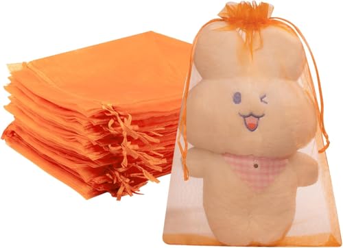 Image of FUNFERY 100PCS Orange Organza Gift Bags 6x9in,Drawstring Pouch for Jewelry
