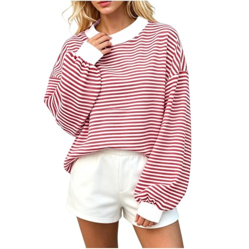 Mock Neck Sweatshirt for Women Striped Oversized Casual Sweat Shirt - image 1
