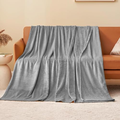 Aisbo Kuscheldecke Flauschig Decke Grau - Fleecedecke Warme Sofa Decke für Winter, Kuschlige Wohndecke Hellgrau Kinder Weich als Wohnzimmer, Blanket 130x150 cm Klein Couchdecke